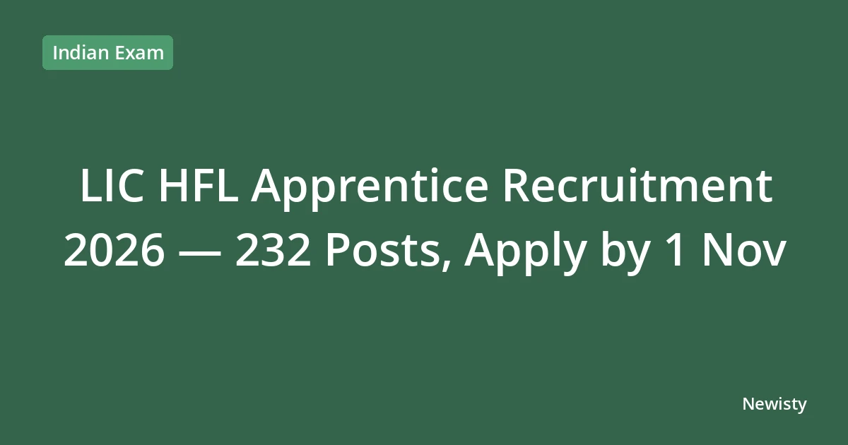 LIC HFL Apprentice Recruitment 2026 — 232 Posts, Apply by 1 Nov
