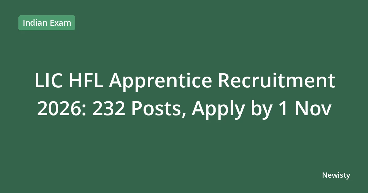 LIC HFL Apprentice Recruitment 2026: 232 Posts, Apply by 1 Nov