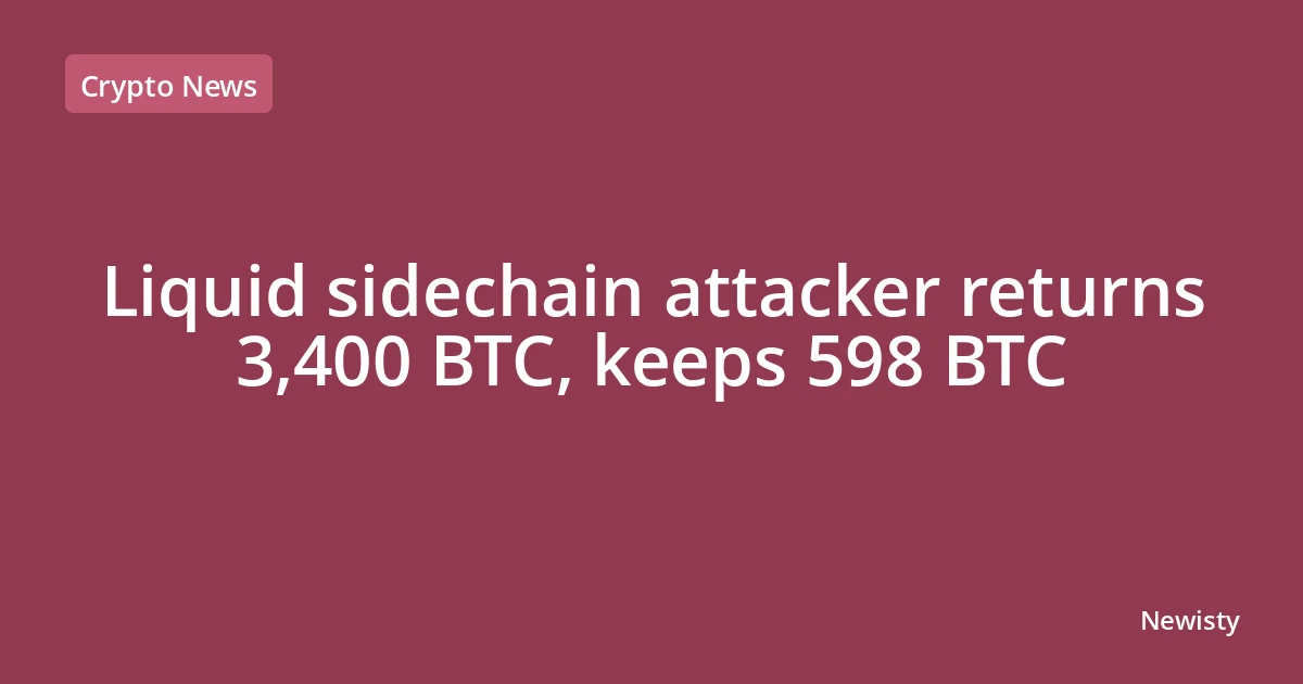 Liquid sidechain attacker returns 3,400 BTC, keeps 598 BTC