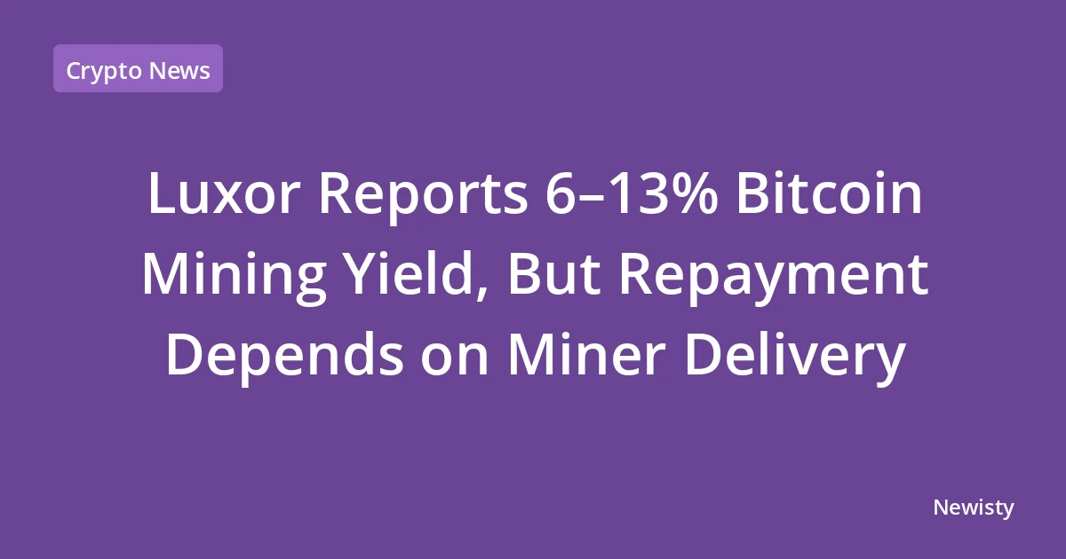 Luxor Reports 6–13% Bitcoin Mining Yield, But Repayment Depends on Miner Delivery