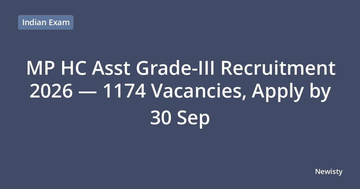 MP HC Asst Grade-III Recruitment 2026 — 1174 Vacancies, Apply by 30 Sep