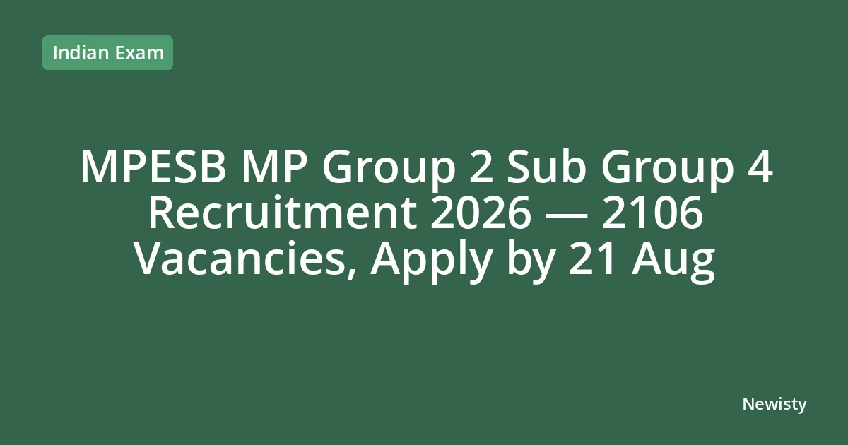 MPESB MP Group 2 Sub Group 4 Recruitment 2026 — 2106 Vacancies, Apply by 21 Aug