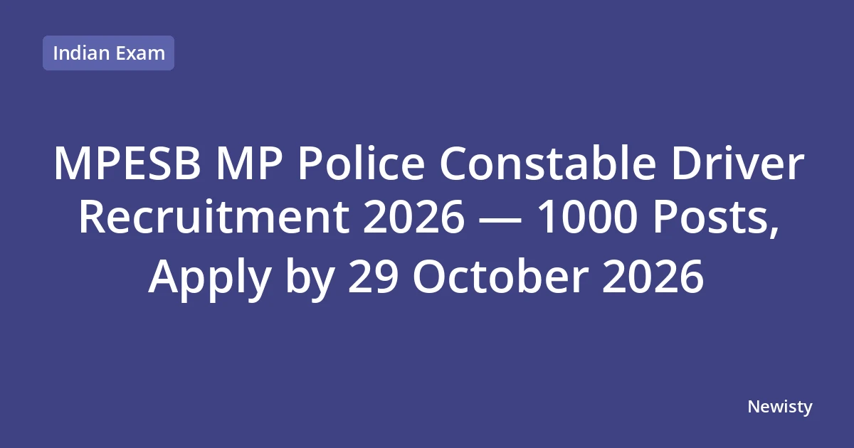 MPESB MP Police Constable Driver Recruitment 2026 — 1000 Posts, Apply by 29 October 2026