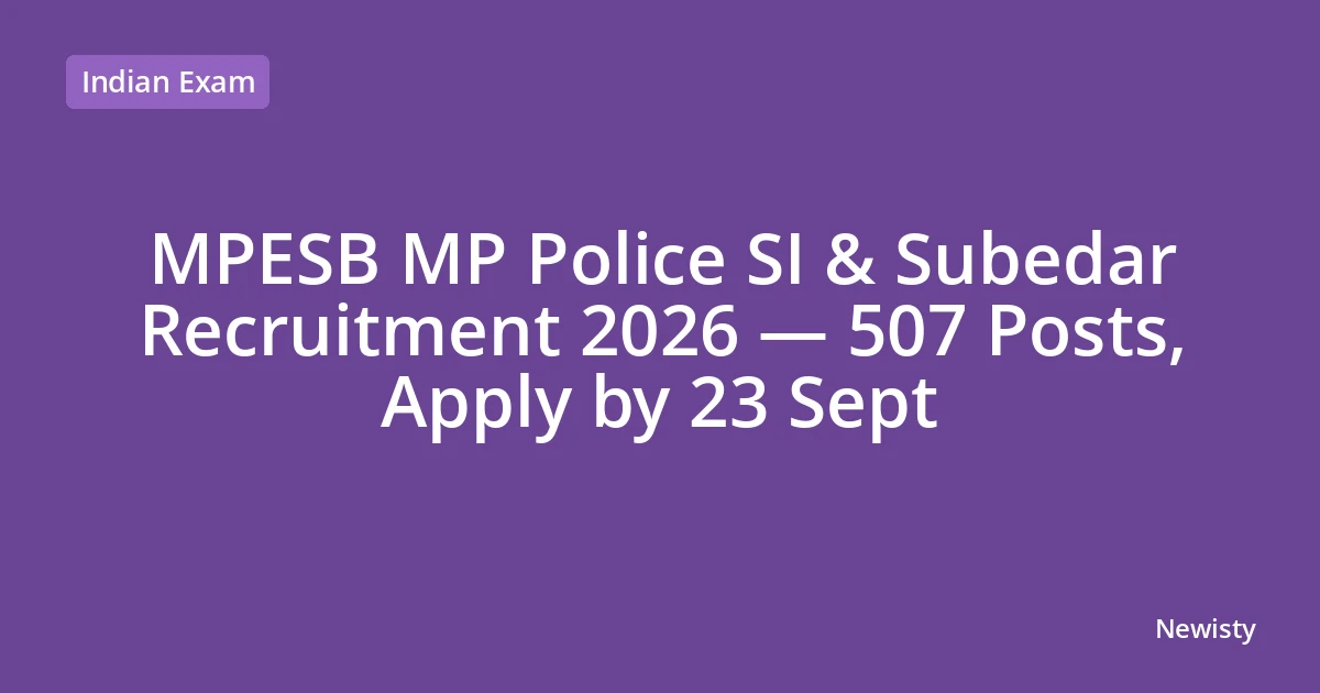 MPESB MP Police SI & Subedar Recruitment 2026 — 507 Posts, Apply by 23 Sept
