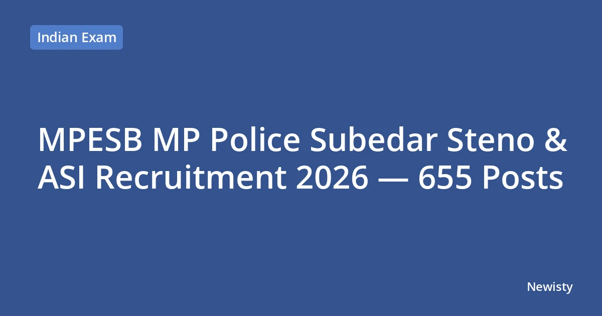 MPESB MP Police Subedar Steno & ASI Recruitment 2026 — 655 Posts