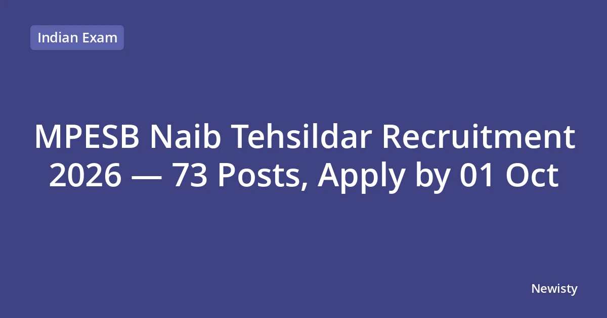 MPESB Naib Tehsildar Recruitment 2026 — 73 Posts, Apply by 01 Oct