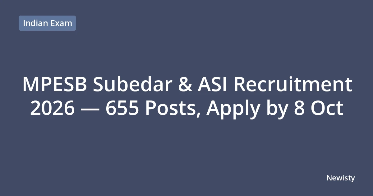 MPESB Subedar & ASI Recruitment 2026 — 655 Posts, Apply by 8 Oct