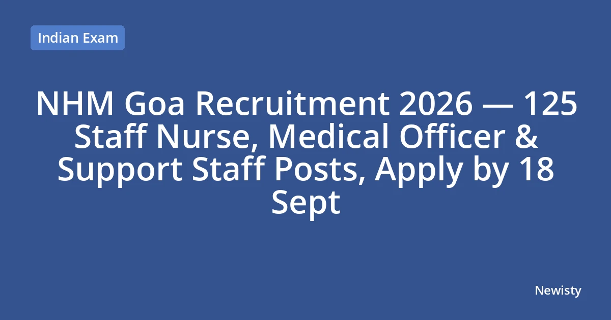 NHM Goa Recruitment 2026 — 125 Staff Nurse, Medical Officer & Support Staff Posts, Apply by 18 Sept