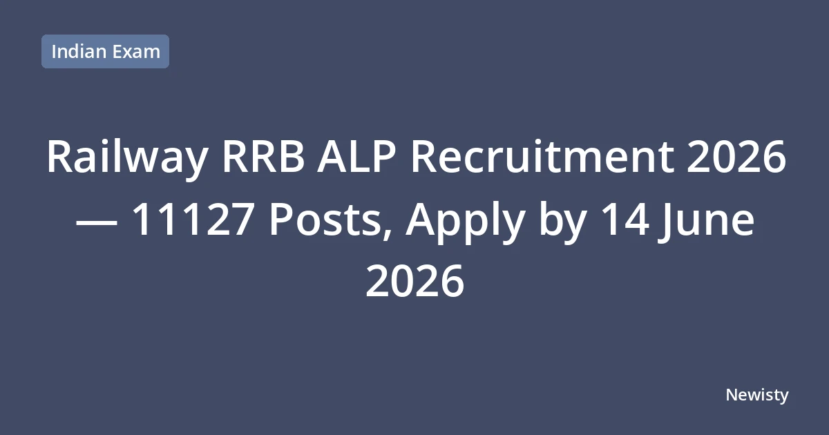 Railway RRB ALP Recruitment 2026 — 11127 Posts, Apply by 14 June 2026