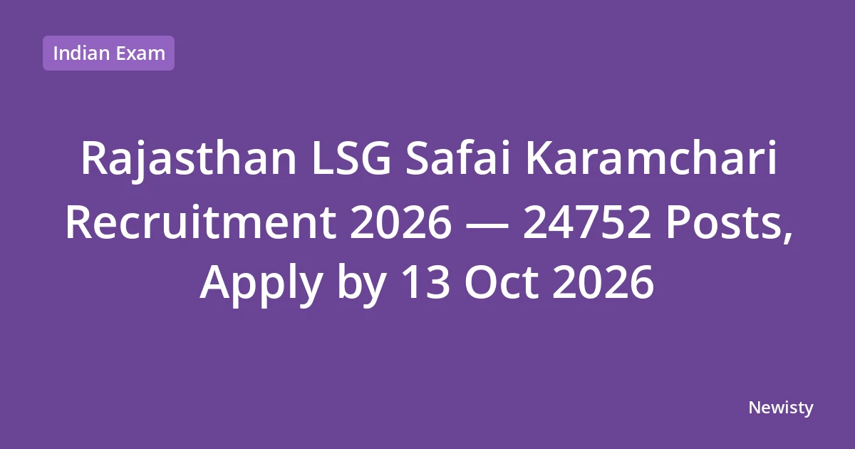 Rajasthan LSG Safai Karamchari Recruitment 2026 — 24752 Posts, Apply by 13 Oct 2026