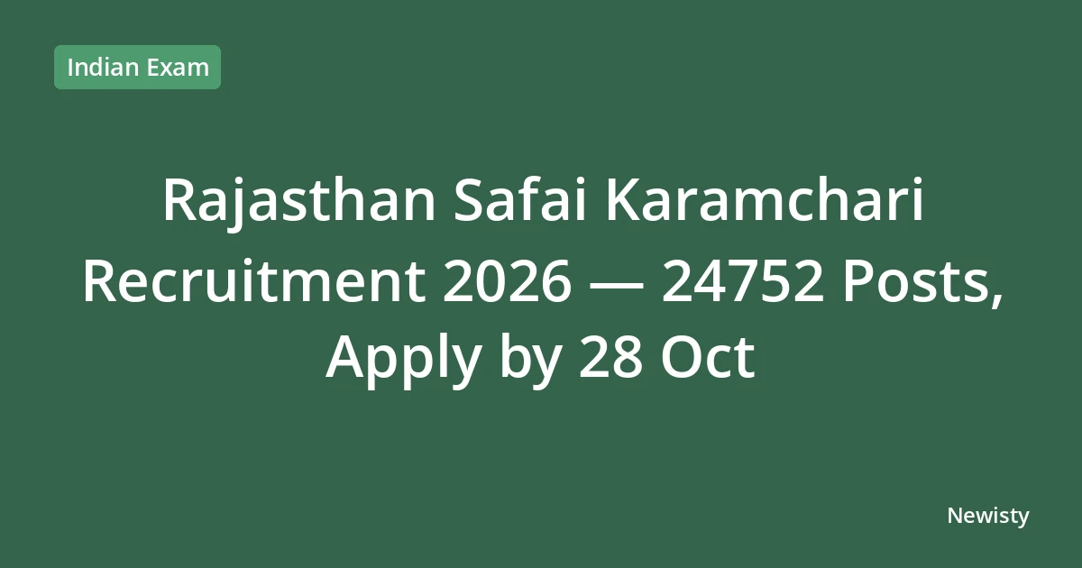 Rajasthan Safai Karamchari Recruitment 2026 — 24752 Posts, Apply by 28 Oct