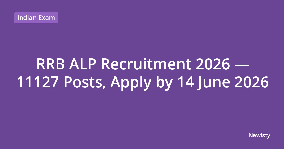 RRB ALP Recruitment 2026 — 11127 Posts, Apply by 14 June 2026