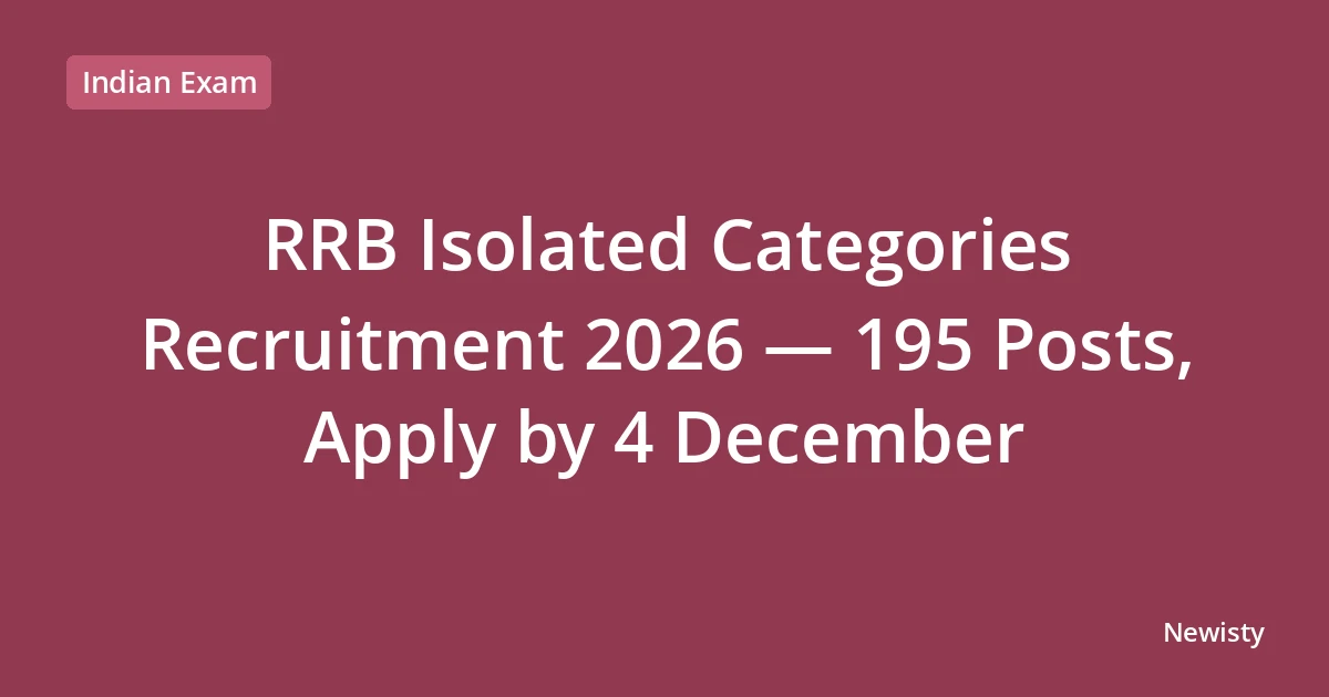 RRB Isolated Categories Recruitment 2026 — 195 Posts, Apply by 4 December