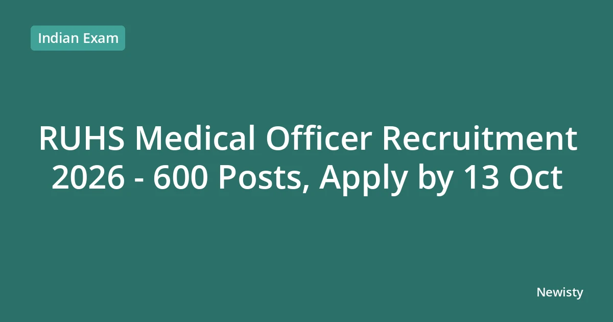 RUHS Medical Officer Recruitment 2026 - 600 Posts, Apply by 13 Oct