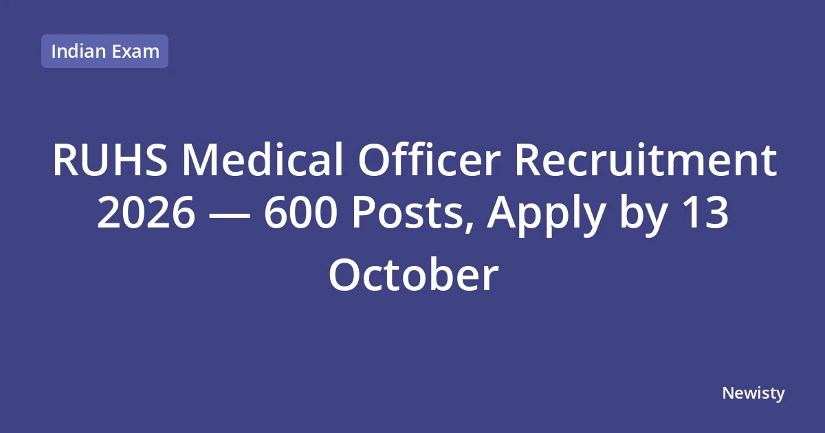 RUHS Medical Officer Recruitment 2026 — 600 Posts, Apply by 13 October