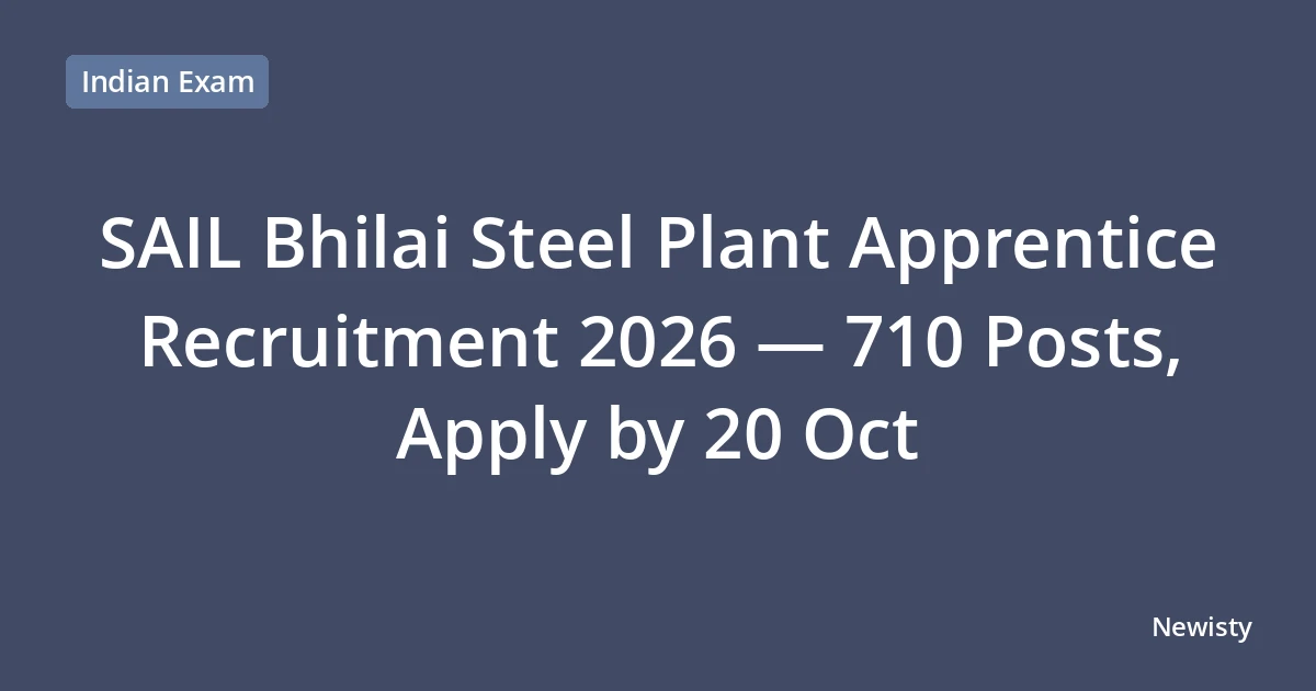 SAIL Bhilai Steel Plant Apprentice Recruitment 2026 — 710 Posts, Apply by 20 Oct