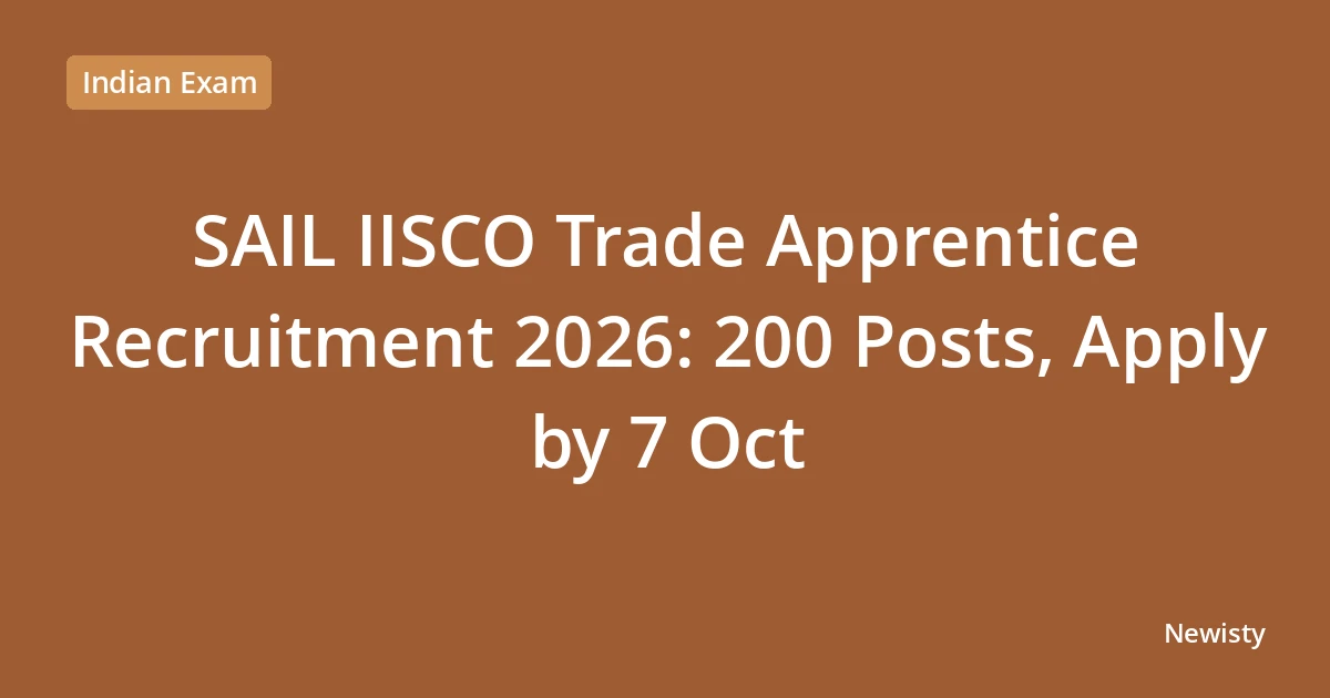 SAIL IISCO Trade Apprentice Recruitment 2026: 200 Posts, Apply by 7 Oct