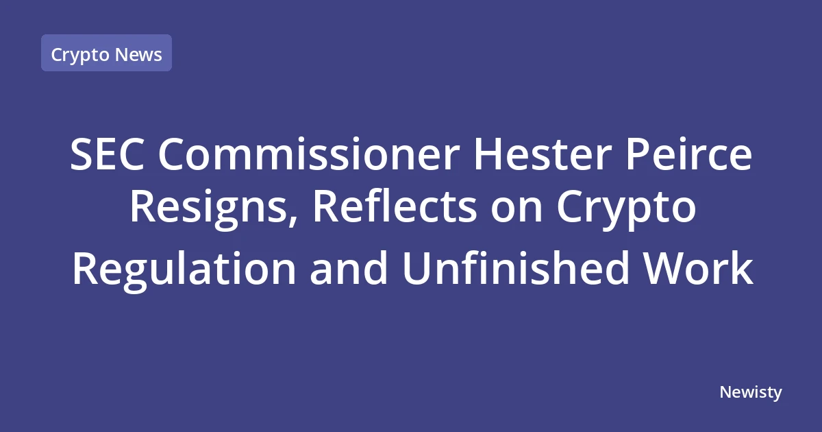 SEC Commissioner Hester Peirce Resigns, Reflects on Crypto Regulation and Unfinished Work