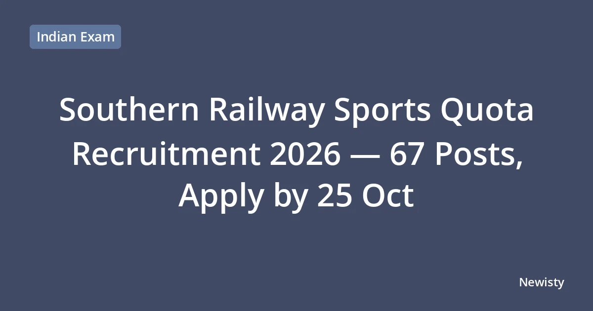 Southern Railway Sports Quota Recruitment 2026 — 67 Posts, Apply by 25 Oct