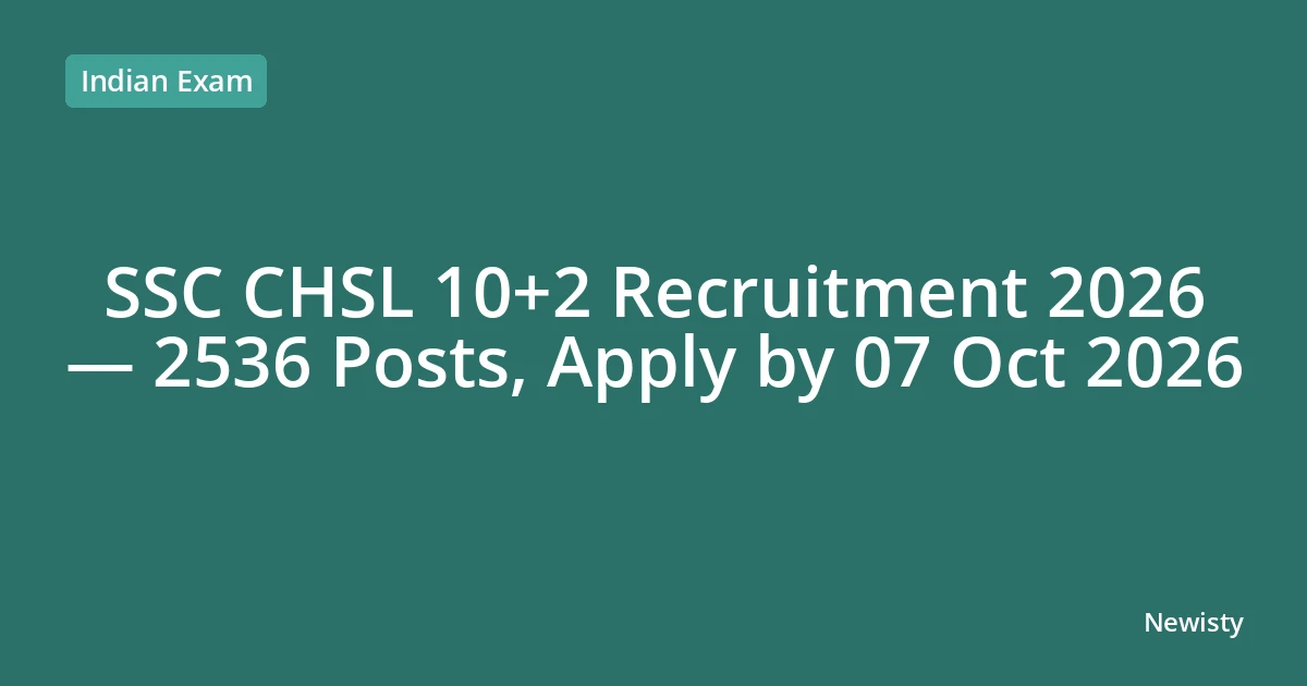 SSC CHSL 10+2 Recruitment 2026 — 2536 Posts, Apply by 07 Oct 2026