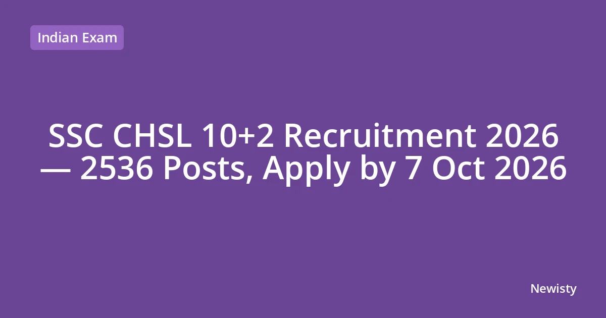 SSC CHSL 10+2 Recruitment 2026 — 2536 Posts, Apply by 7 Oct 2026