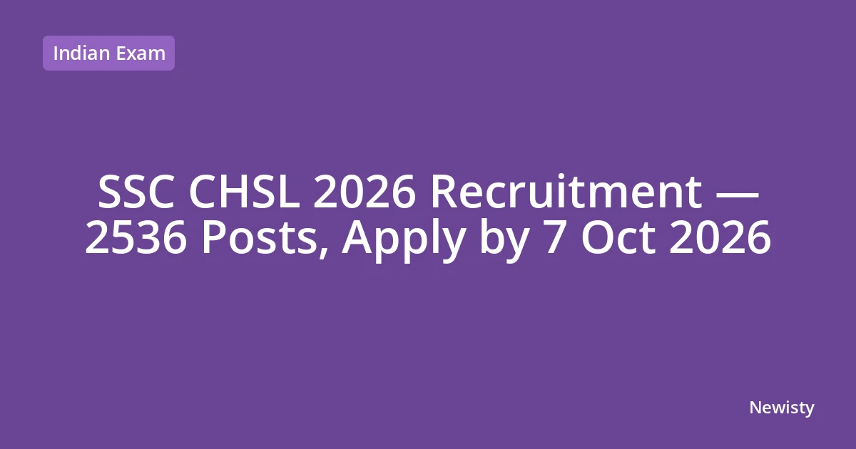 SSC CHSL 2026 Recruitment — 2536 Posts, Apply by 7 Oct 2026