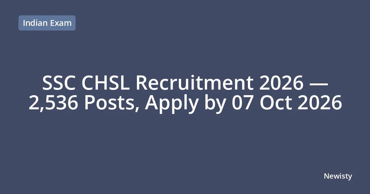 SSC CHSL Recruitment 2026 — 2,536 Posts, Apply by 07 Oct 2026