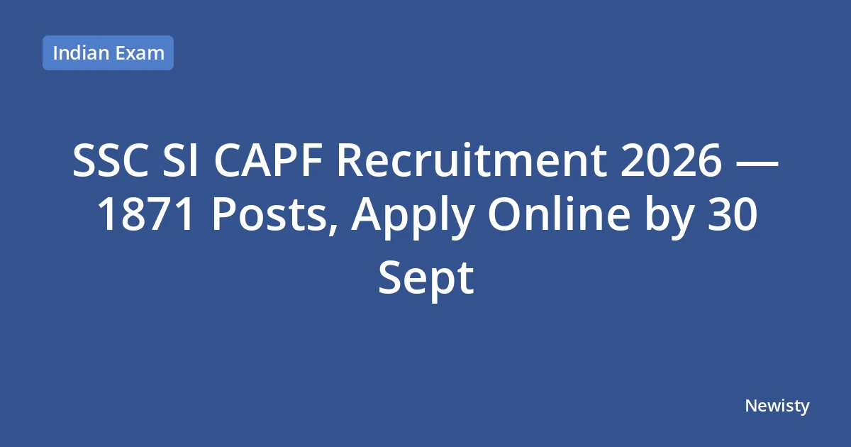 SSC SI CAPF Recruitment 2026 — 1871 Posts, Apply Online by 30 Sept