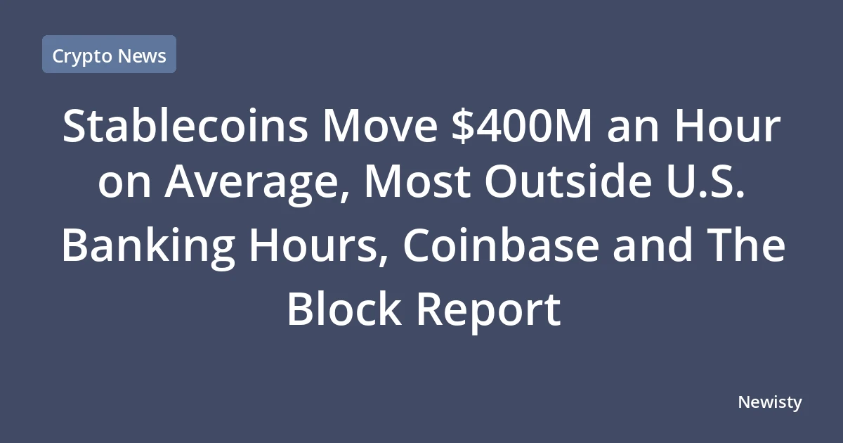 Stablecoins Move $400M an Hour on Average, Most Outside U.S. Banking Hours, Coinbase and The Block Report