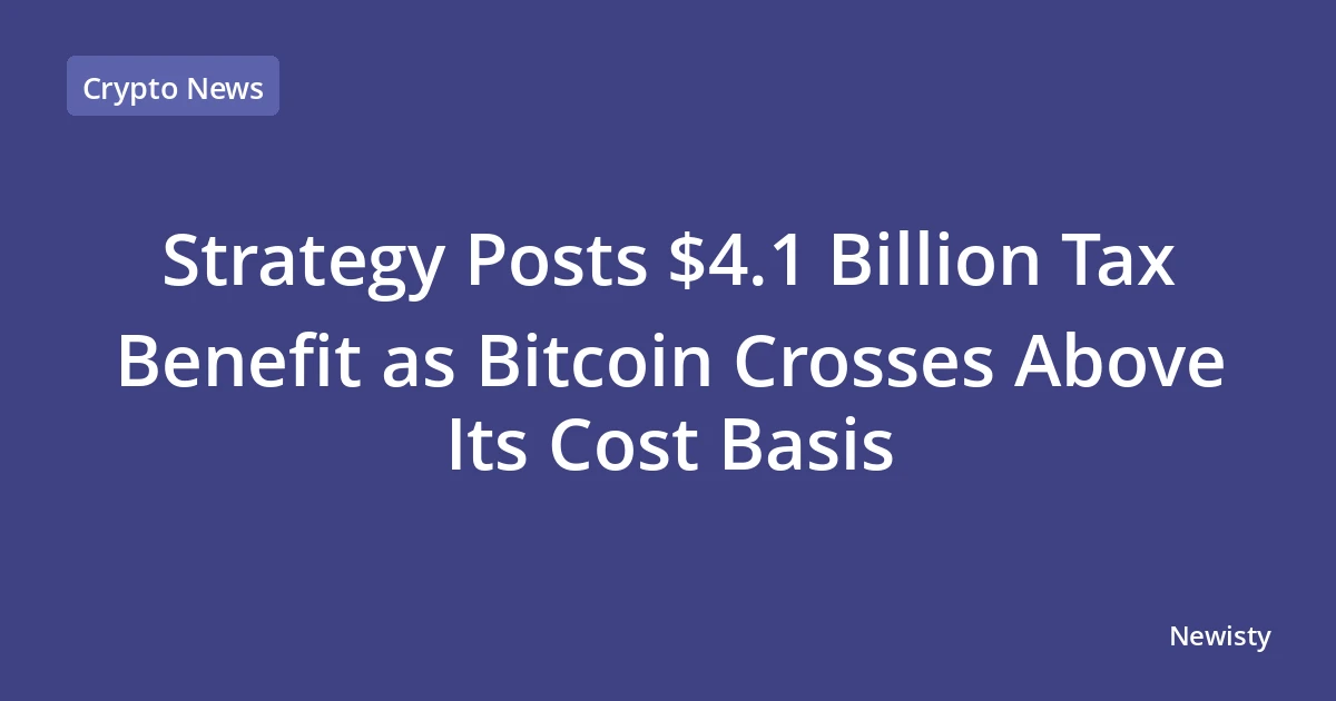 Strategy Posts $4.1 Billion Tax Benefit as Bitcoin Crosses Above Its Cost Basis