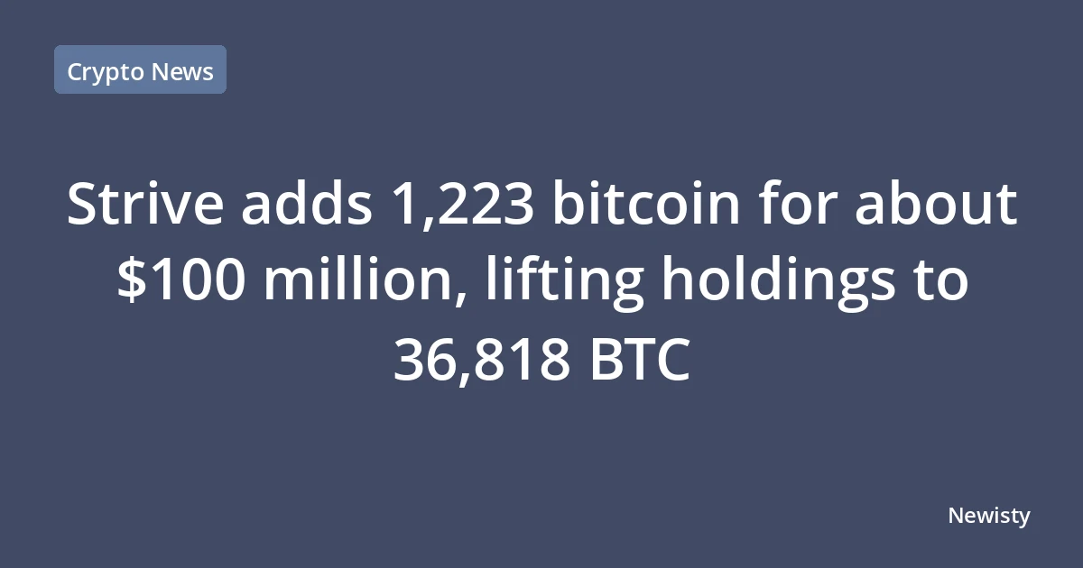 Strive adds 1,223 bitcoin for about $100 million, lifting holdings to 36,818 BTC