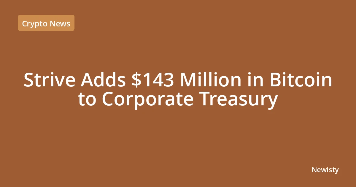 Strive Adds $143 Million in Bitcoin to Corporate Treasury