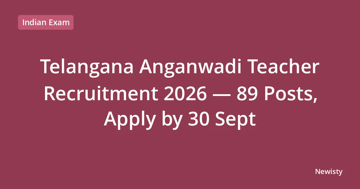 Telangana Anganwadi Teacher Recruitment 2026 — 89 Posts, Apply by 30 Sept
