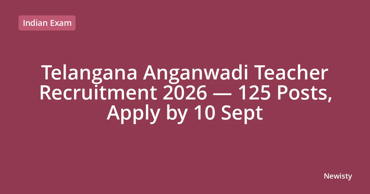Telangana Anganwadi Teacher Recruitment 2026 — 125 Posts, Apply by 10 Sept