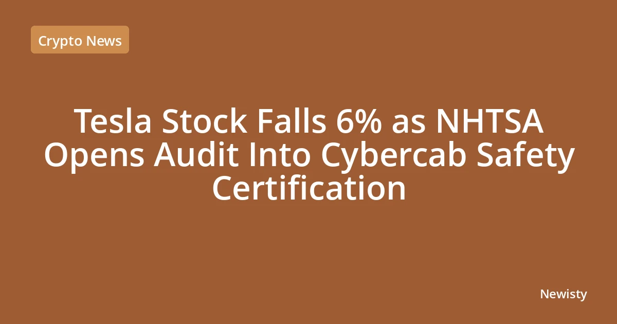 Tesla Stock Falls 6% as NHTSA Opens Audit Into Cybercab Safety Certification