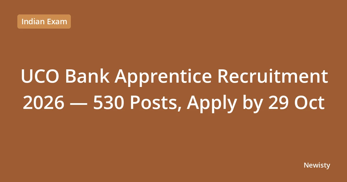 UCO Bank Apprentice Recruitment 2026 — 530 Posts, Apply by 29 Oct