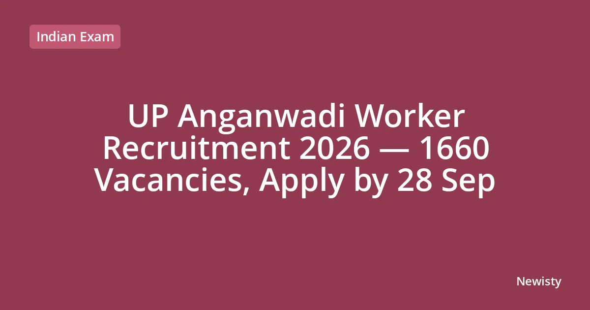 UP Anganwadi Worker Recruitment 2026 — 1660 Vacancies, Apply by 28 Sep
