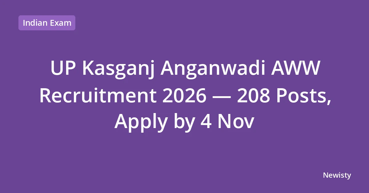 UP Kasganj Anganwadi AWW Recruitment 2026 — 208 Posts, Apply by 4 Nov