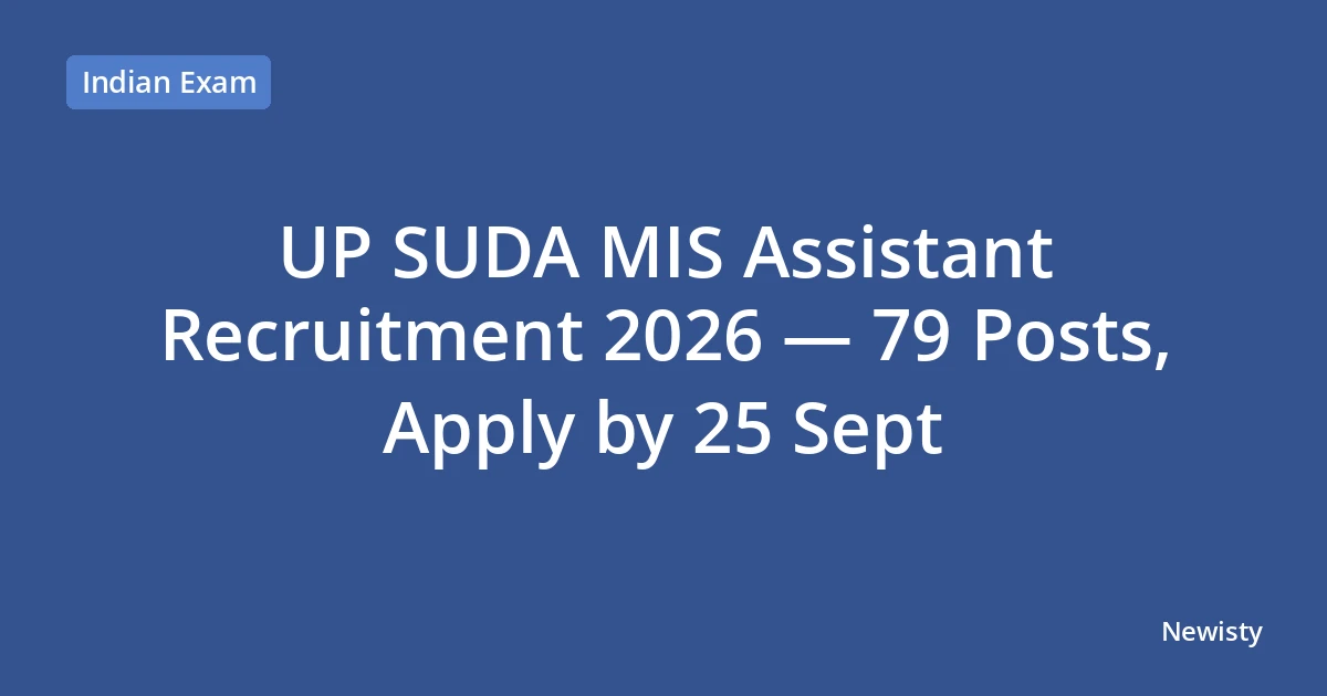 UP SUDA MIS Assistant Recruitment 2026 — 79 Posts, Apply by 25 Sept
