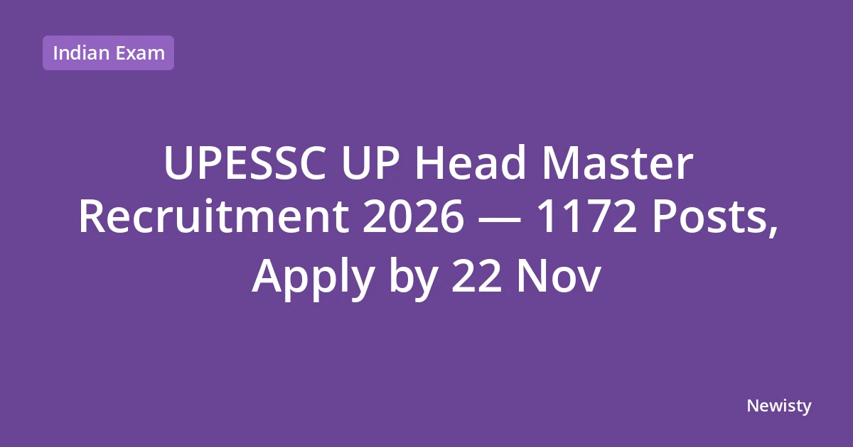 UPESSC UP Head Master Recruitment 2026 — 1172 Posts, Apply by 22 Nov ...