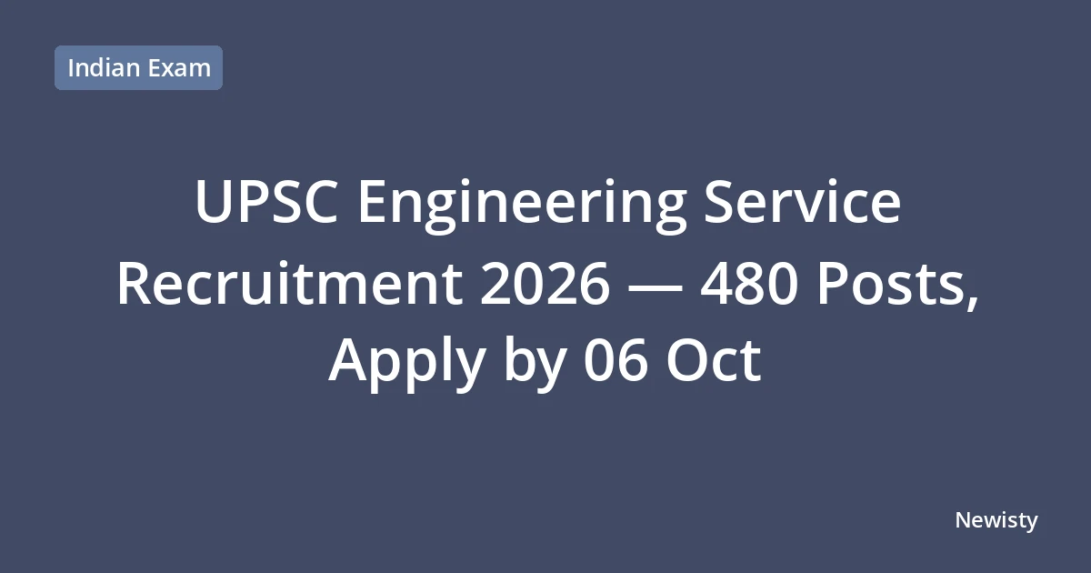 UPSC Engineering Service Recruitment 2026 — 480 Posts, Apply by 06 Oct