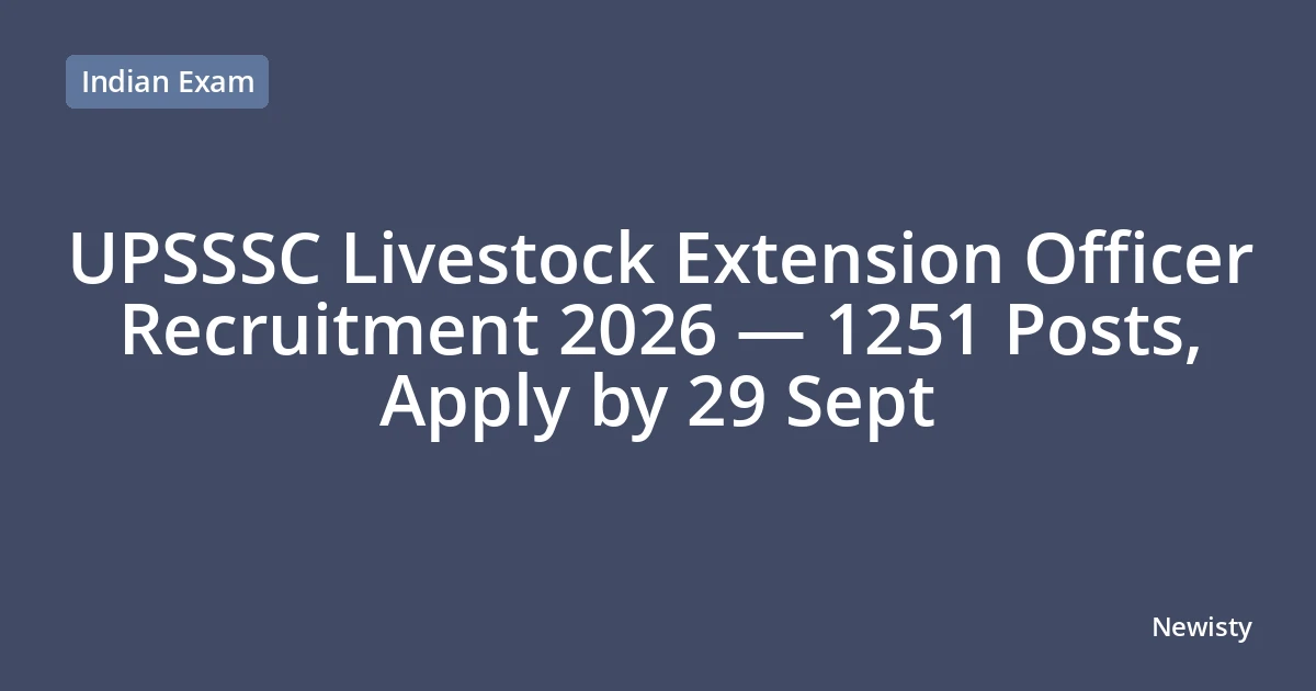 UPSSSC Livestock Extension Officer Recruitment 2026 — 1251 Posts, Apply by 29 Sept