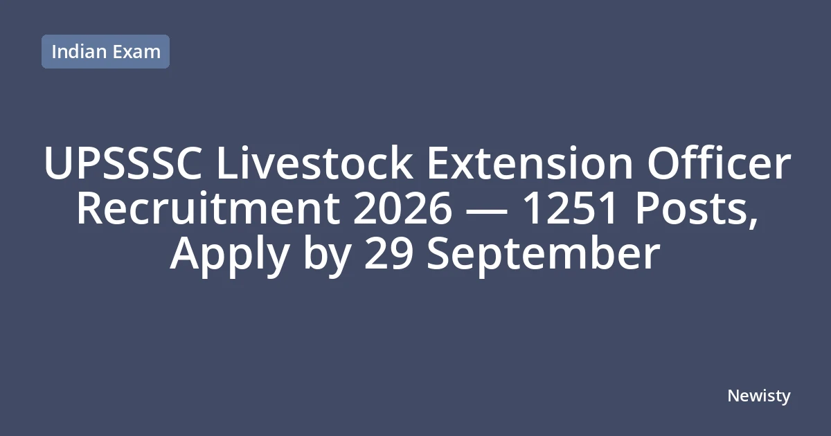 UPSSSC Livestock Extension Officer Recruitment 2026 — 1251 Posts, Apply by 29 September
