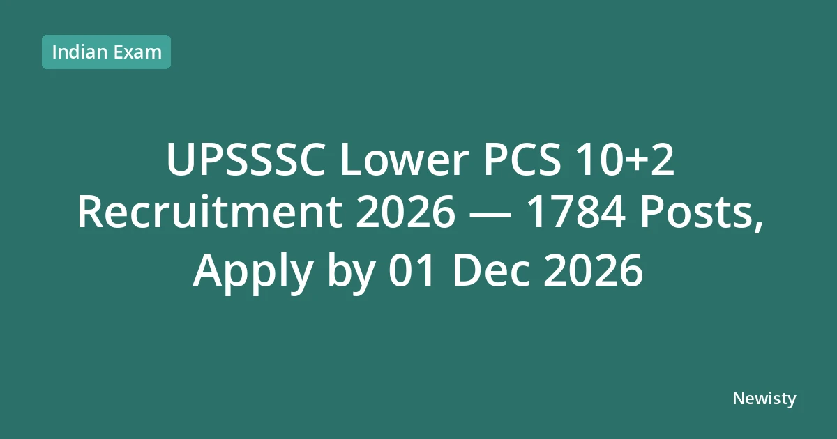 UPSSSC Lower PCS 10+2 Recruitment 2026 — 1784 Posts, Apply by 01 Dec 2026