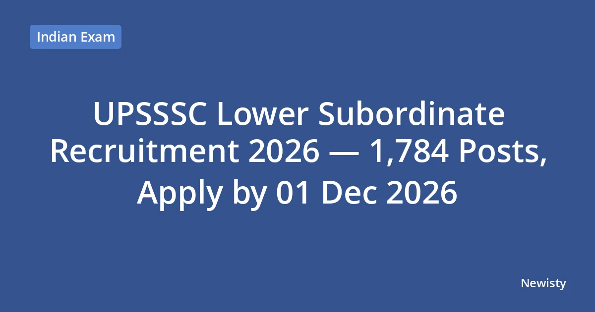 UPSSSC Lower Subordinate Recruitment 2026 — 1,784 Posts, Apply by 01 Dec 2026