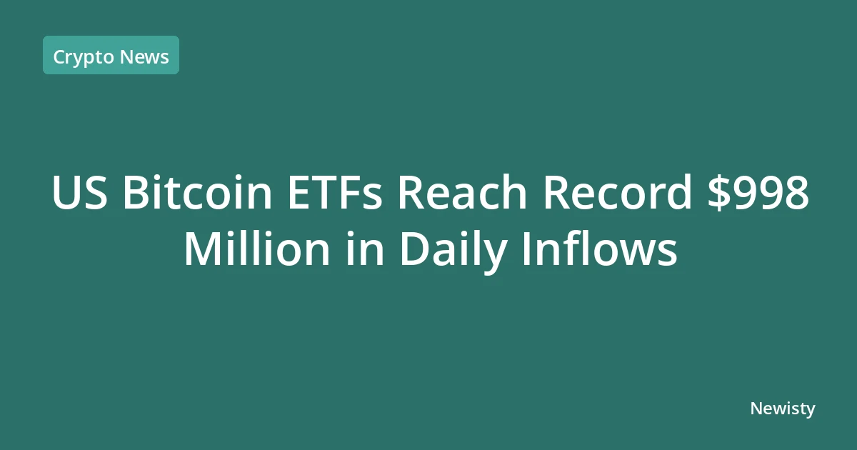US Bitcoin ETFs Reach Record $998 Million in Daily Inflows
