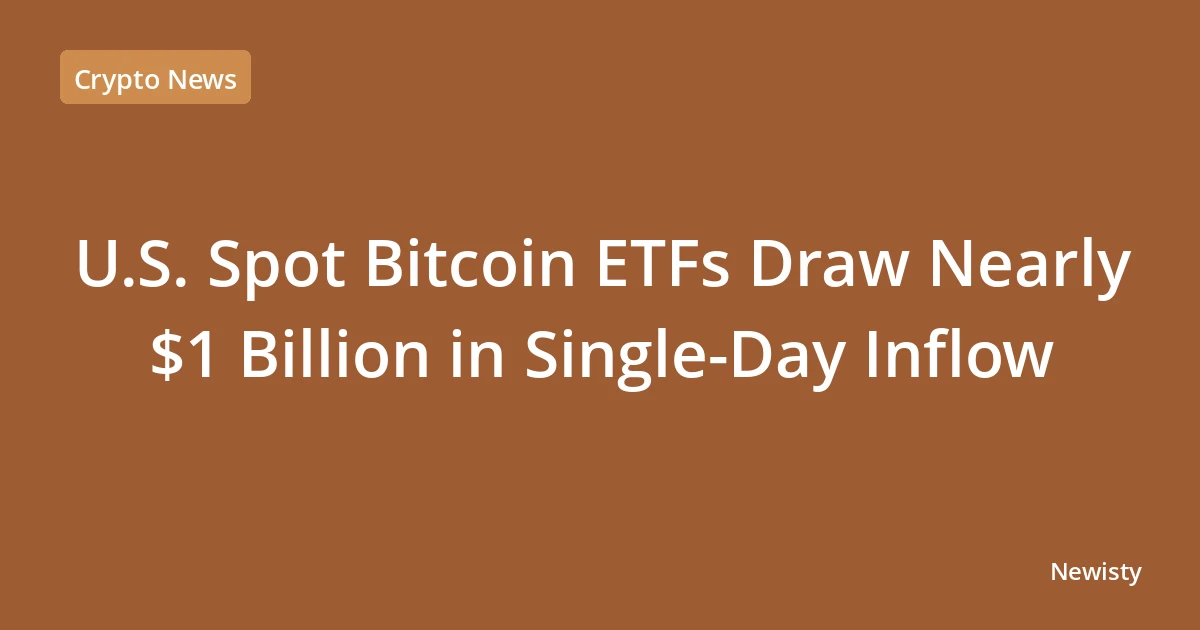 U.S. Spot Bitcoin ETFs Draw Nearly $1 Billion in Single-Day Inflow