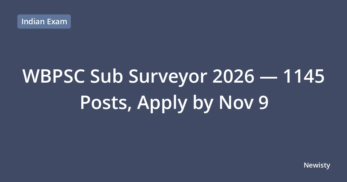 WBPSC Sub Surveyor 2026 — 1145 Posts, Apply by Nov 9