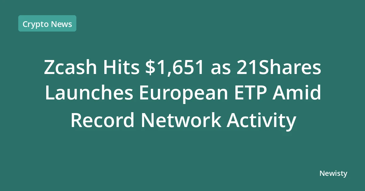 Zcash Hits $1,651 as 21Shares Launches European ETP Amid Record Network Activity