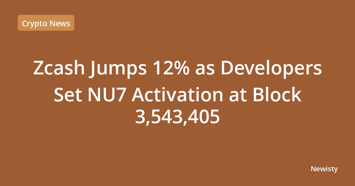 Zcash Jumps 12% as Developers Set NU7 Activation at Block 3,543,405